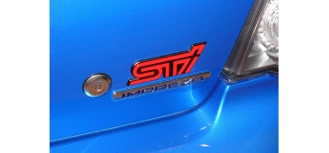 Genuine Subaru Impreza Hawkeye STI 06-07 Rear Cherry Red & Black Badge